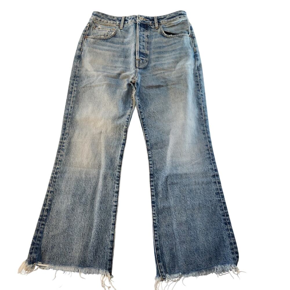 NWOT Free People We The Free Sample Button Fly Crop Kick Flare Jeans Blue 27